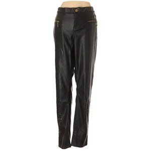 Cache Vintage Black Laser Cut Vegan Leather Pants Leggings 4 NEW